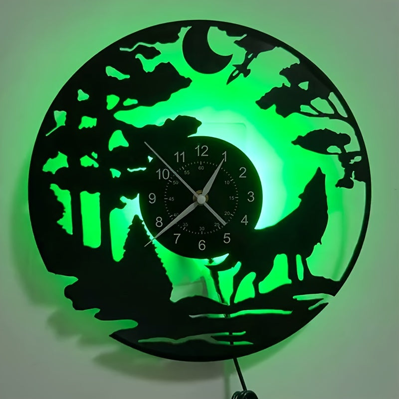 Silent Wolf Vinyl Record Wall Clock - Luminous, Home Decor, Gift