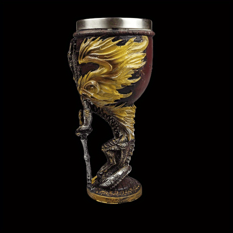 Medieval Dragon & Sword Wine Cup - 7oz, Insulated Stainless Steel, Gothic, Holiday Gift