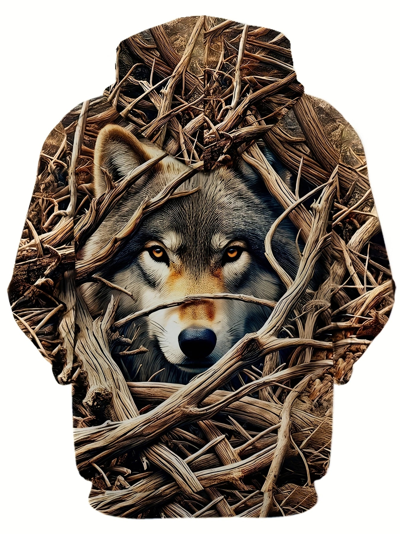 Men's Wolf Print Hoodie - 3D Animal Pattern, Polyester, Regular Fit, Fall/Winter