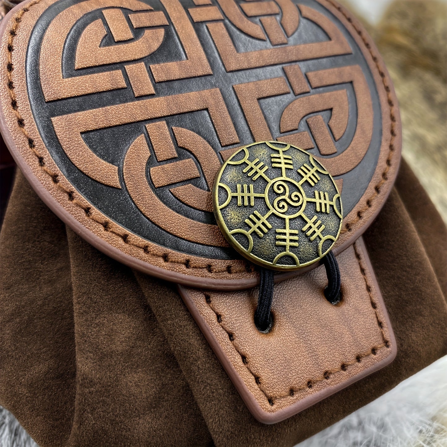 HiiFeuer Medieval Embossed Belt Bag - Faux Leather, Viking, LARP, Coin & Dice Pouch