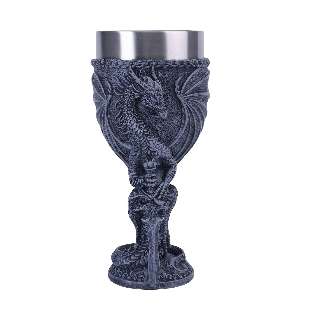 Medieval Dragon & Sword Wine Cup - 7oz, Insulated Stainless Steel, Gothic, Holiday Gift