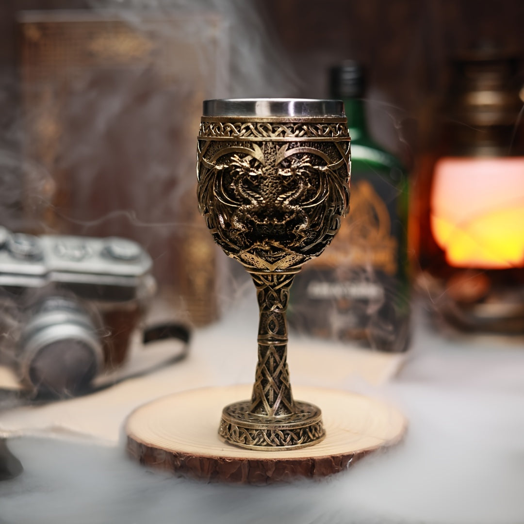 Medieval Dragon Goblet Wine Cup - 6.76oz, 201 Stainless Steel, Single & Double Dragon, Holiday Gift