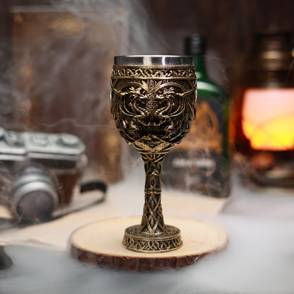 Medieval Dragon Goblet Wine Cup - 6.76oz, 201 Stainless Steel, Single & Double Dragon, Holiday Gift