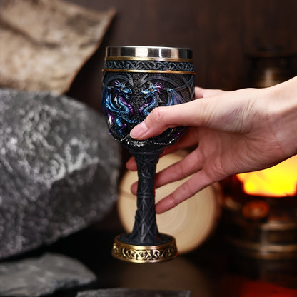 Medieval Dragon Goblet Wine Cup - 6.76oz, 201 Stainless Steel, Single & Double Dragon, Holiday Gift