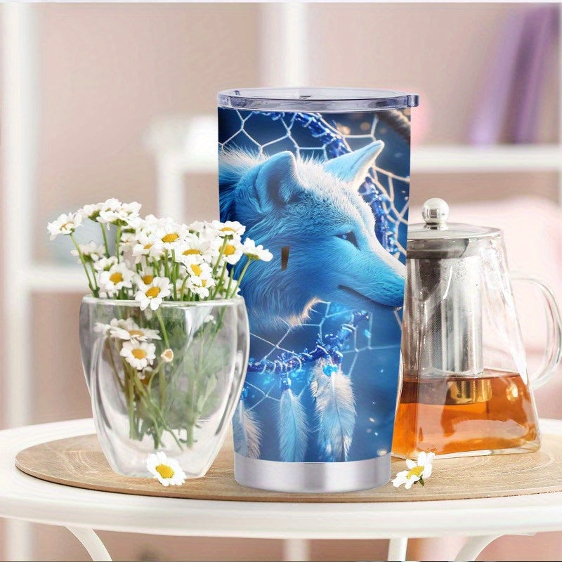 Mystic Guardian Wolf & Dreamcatcher Tumbler - 20oz, Double-Wall Insulated, Travel Mug, Gift