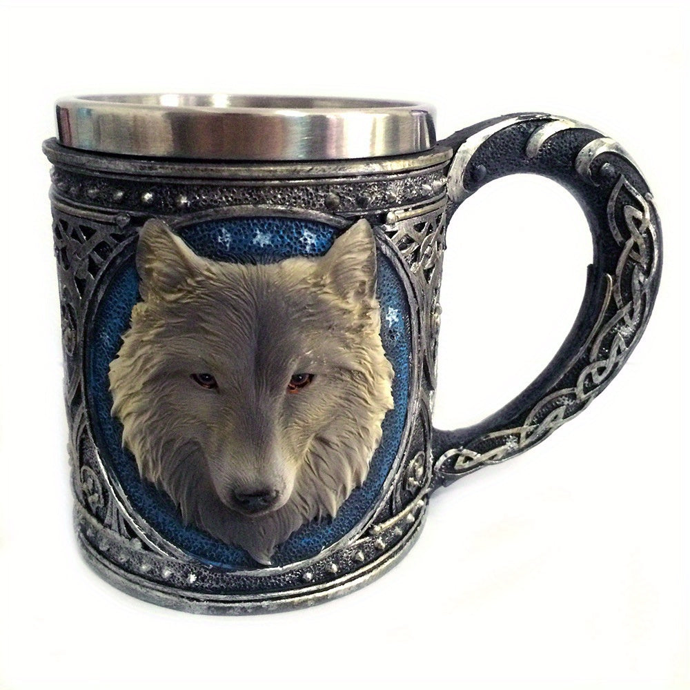 Wolf Magic Mug - Gray Wolf Celtic Tribe, Resin with Stainless Steel Rim, Coffee & Tea