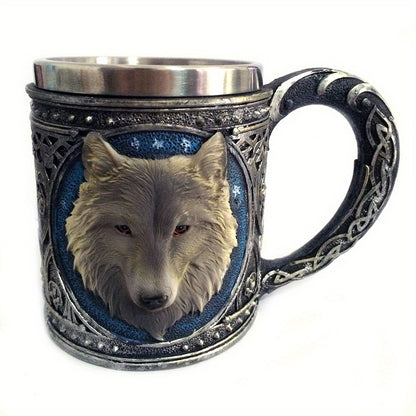 Wolf Magic Mug - Gray Wolf Celtic Tribe, Resin with Stainless Steel Rim, Coffee & Tea