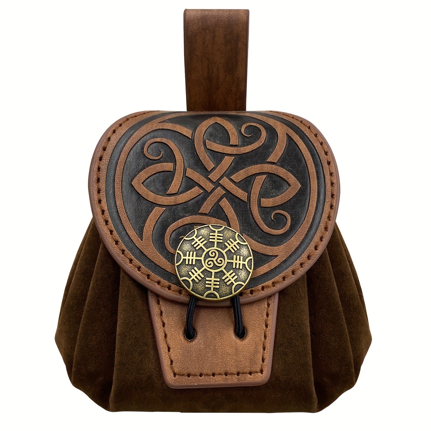 HiiFeuer Medieval Embossed Belt Bag - Faux Leather, Viking, LARP, Coin & Dice Pouch