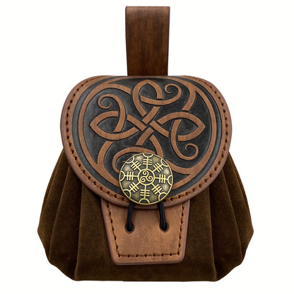 HiiFeuer Medieval Embossed Belt Bag - Faux Leather, Viking, LARP, Coin & Dice Pouch