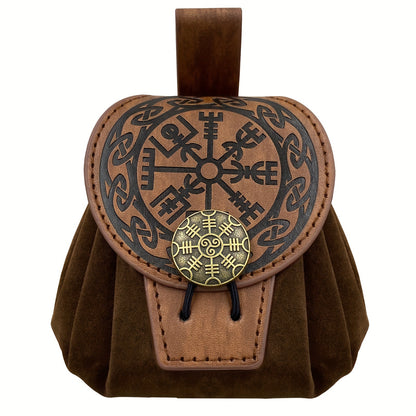 HiiFeuer Medieval Embossed Belt Bag - Faux Leather, Viking, LARP, Coin & Dice Pouch