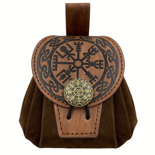 HiiFeuer Medieval Embossed Belt Bag - Faux Leather, Viking, LARP, Coin & Dice Pouch