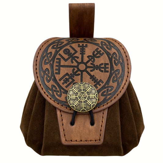 HiiFeuer Medieval Embossed Belt Bag - Faux Leather, Viking, LARP, Coin & Dice Pouch