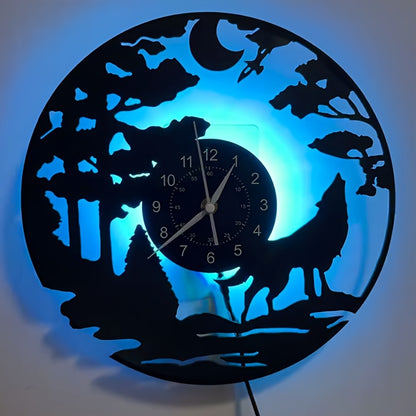 Silent Wolf Vinyl Record Wall Clock - Luminous, Home Decor, Gift