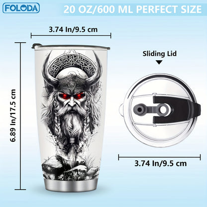 Foloda Viking Wolf Tumbler - 20oz, Insulated Stainless Steel, Lid, Norse Design, Men's Gift