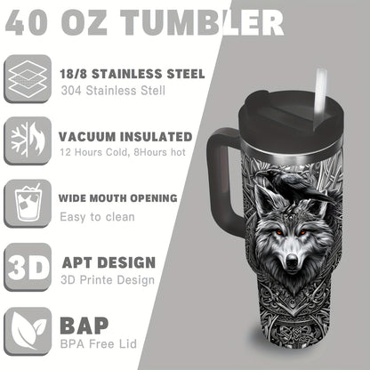 Viking Wolf & Celtic Knot Tumbler - 40oz, Insulated Stainless Steel, Men's Gift, Travel