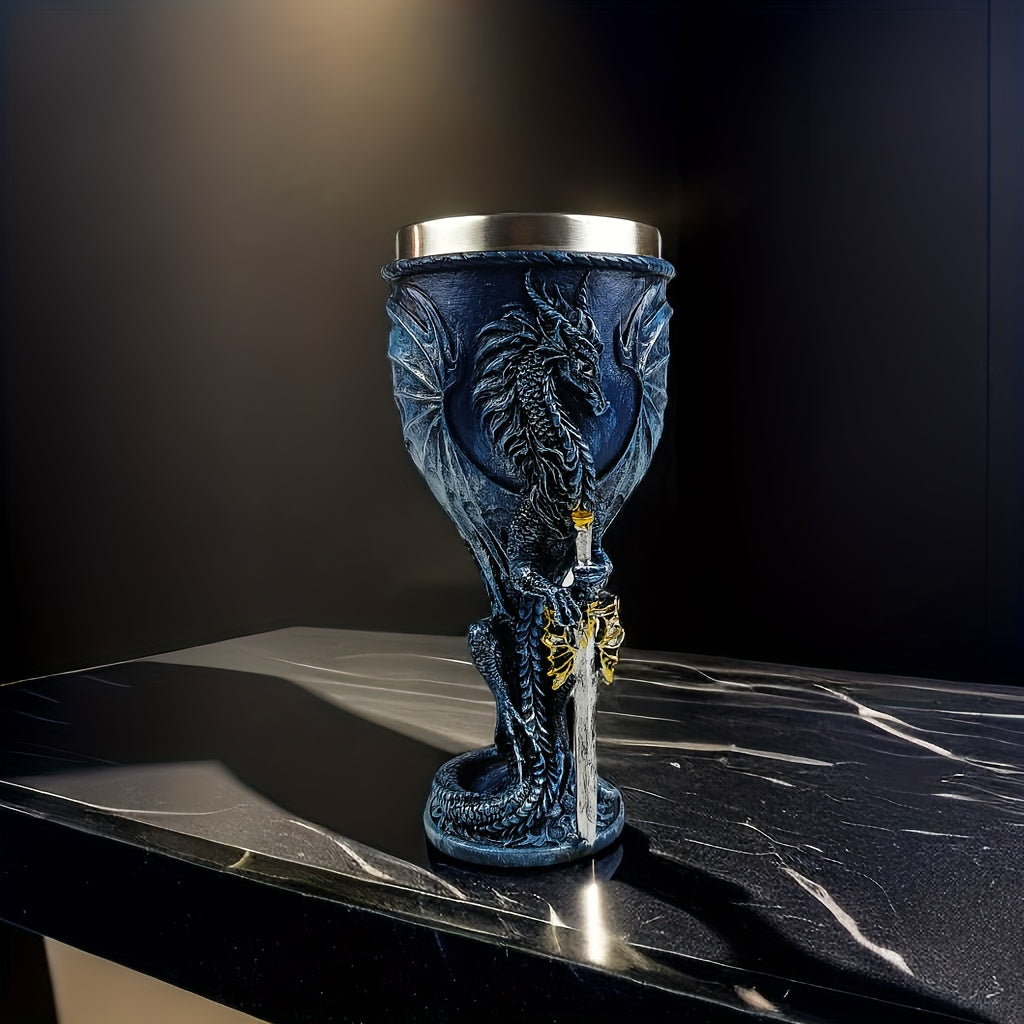 Medieval Dragon & Sword Wine Cup - 7oz, Insulated Stainless Steel, Gothic, Holiday Gift