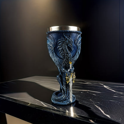 Medieval Dragon & Sword Wine Cup - 7oz, Insulated Stainless Steel, Gothic, Holiday Gift