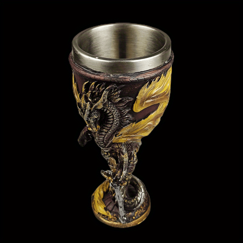 Medieval Dragon & Sword Wine Cup - 7oz, Insulated Stainless Steel, Gothic, Holiday Gift