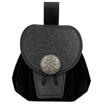 HiiFeuer Medieval Embossed Belt Bag - Faux Leather, Viking, LARP, Coin & Dice Pouch
