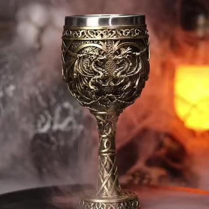 Medieval Dragon Goblet Wine Cup - 6.76oz, 201 Stainless Steel, Single & Double Dragon, Holiday Gift