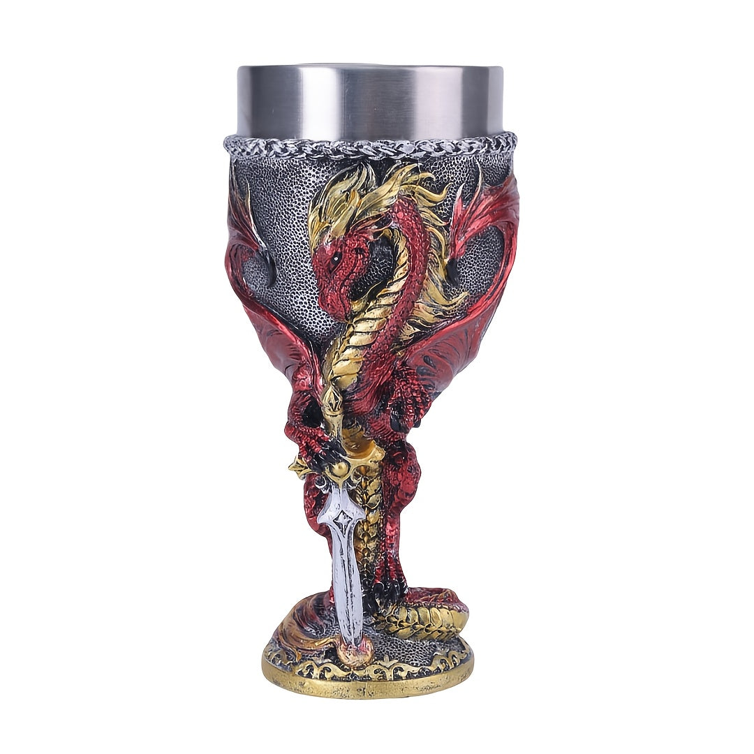 Medieval Dragon & Sword Wine Cup - 7oz, Insulated Stainless Steel, Gothic, Holiday Gift