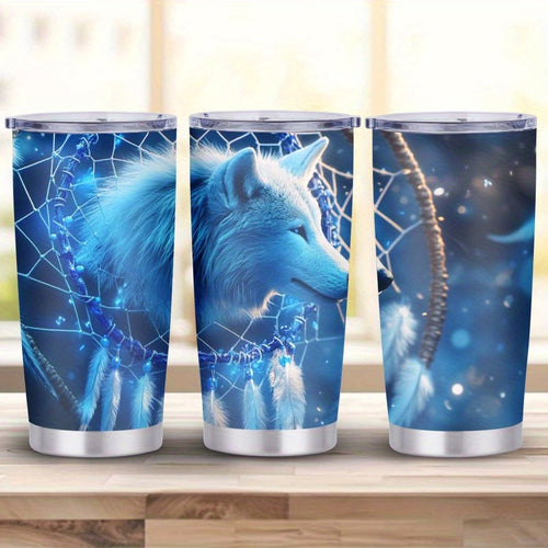 Mystic Guardian Wolf & Dreamcatcher Tumbler - 20oz, Double-Wall Insulated, Travel Mug, Gift