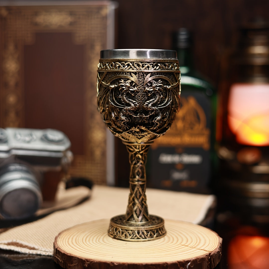 Medieval Dragon Goblet Wine Cup - 6.76oz, 201 Stainless Steel, Single & Double Dragon, Holiday Gift