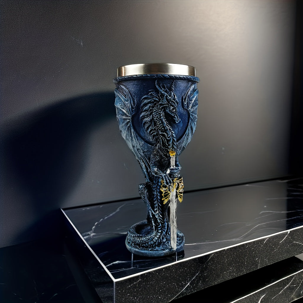 Medieval Dragon & Sword Wine Cup - 7oz, Insulated Stainless Steel, Gothic, Holiday Gift