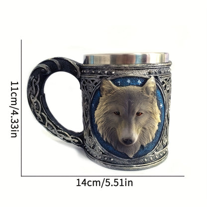 Wolf Magic Mug - Gray Wolf Celtic Tribe, Resin with Stainless Steel Rim, Coffee & Tea