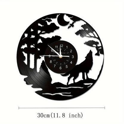 Silent Wolf Vinyl Record Wall Clock - Luminous, Home Decor, Gift