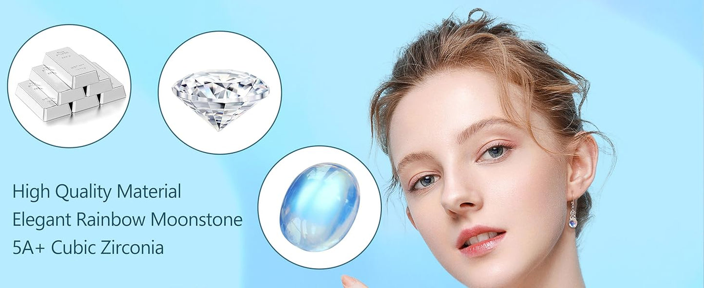 Moonstone Drop Earrings – 925 Sterling Silver, Vintage Style