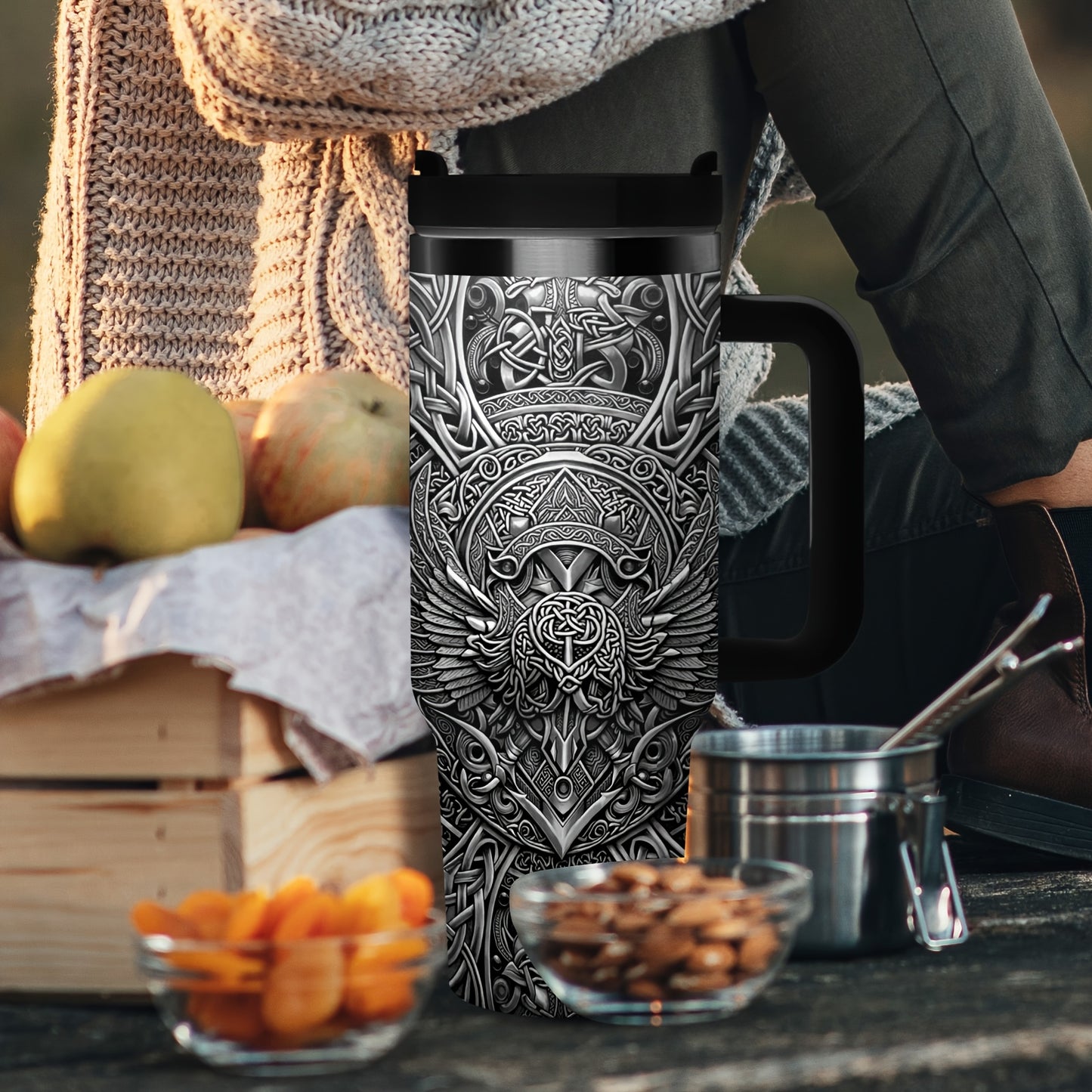 Viking Wolf & Celtic Knot Tumbler - 40oz, Insulated Stainless Steel, Men's Gift, Travel