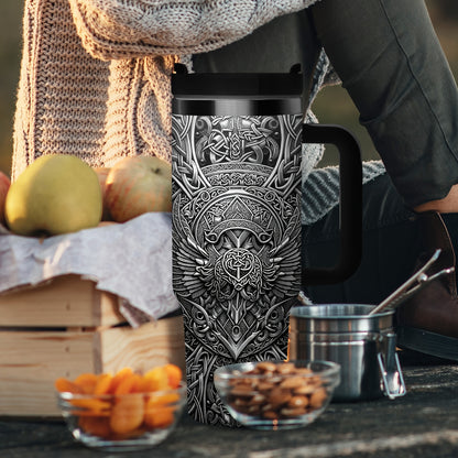 Viking Wolf & Celtic Knot Tumbler - 40oz, Insulated Stainless Steel, Men's Gift, Travel