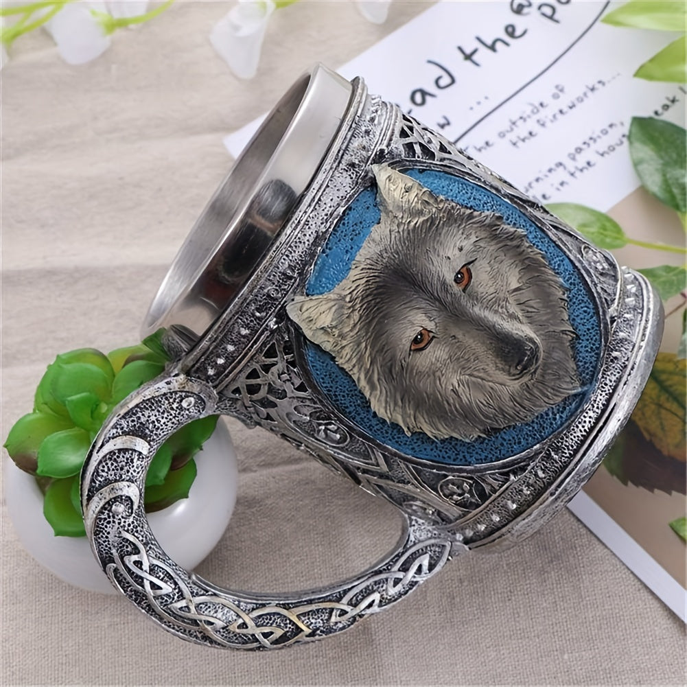 Wolf Magic Mug - Gray Wolf Celtic Tribe, Resin with Stainless Steel Rim, Coffee & Tea